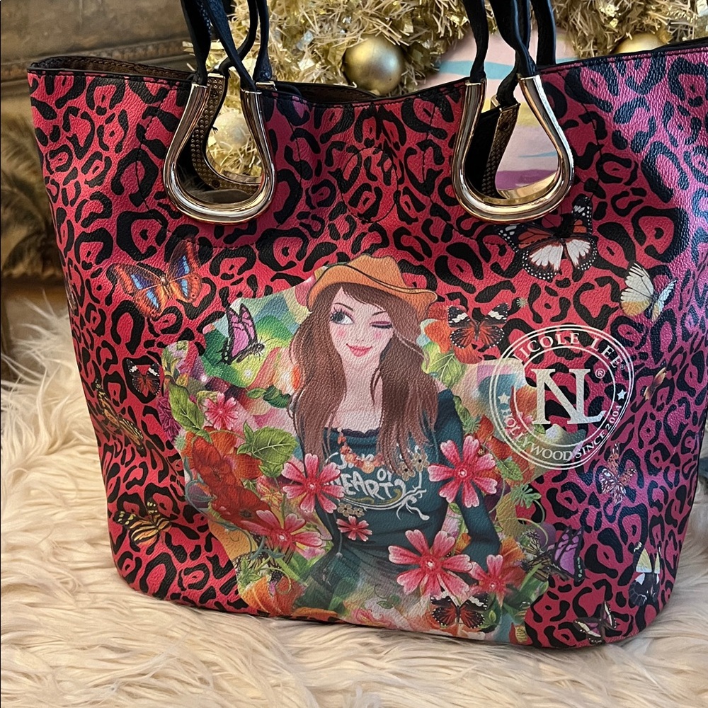 Nicole Lee Pink Ocelot and Black Artistic Tote